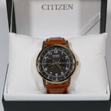 Buy Shop Citizen Eco Drive Multi Function Day & Date Black Dial Brown Leather Strap Watch For Men - AO9003-08E USA Online