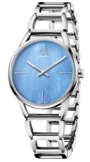 Buy Shop Calvin Klein Stately Blue Mother of Pearl Dial Silver Steel Strap Watch for Women - K3G2312N USA Online