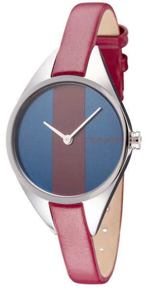 Buy Shop Calvin Klein Rebel Blue Maroon Dial Maroon Leather Strap Watch for Women - K8P231UN USA Online