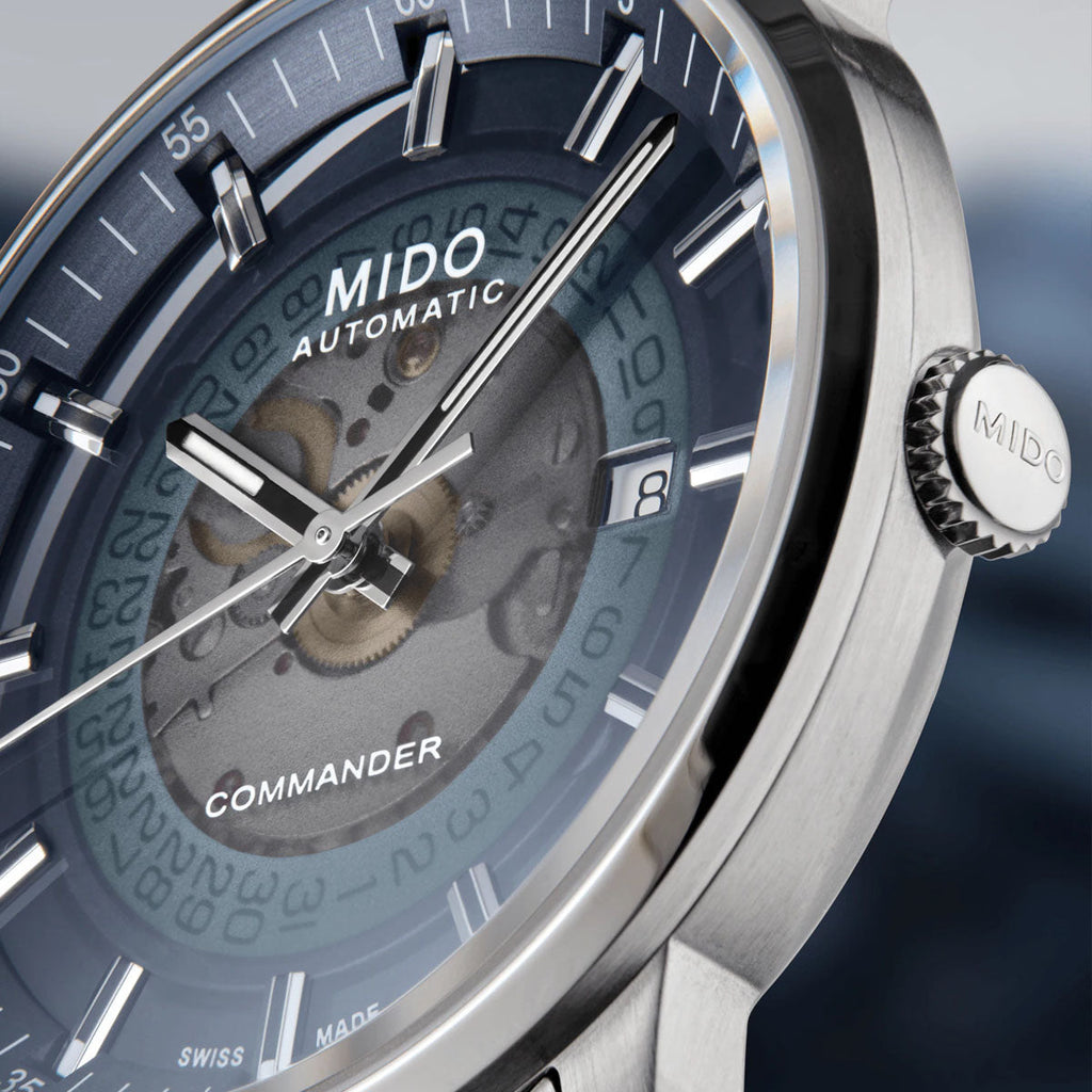 Buy Shop Mido Commander Automatic Gradient Blue Dial Silver Steel Strap Watch For Men - M021.407.11.411.01 USA Online