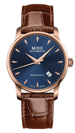 Buy Shop Mido Baroncelli III Automatic Blue Dial Brown Leather Strap Watch For Men - M8600.3.15.8 USA Online