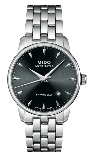 Buy Shop Mido Baroncelli Ii Automatic Black Dial Silver Steel Strap Watch For Men - M8600.4.18.1 USA Online