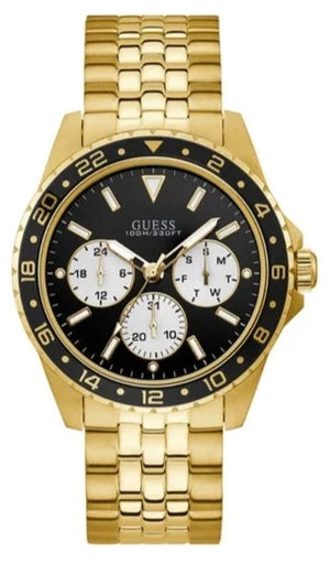 Buy Shop Guess Odyssey Multifunction Black Dial Gold Steel Strap Watch For Men - W1107G4 USA Online