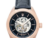 Buy Shop Maserati Traguardo Automatic Black Skeleton Dial Black Leather Strap Watch For Men - R8821112001 USA Online