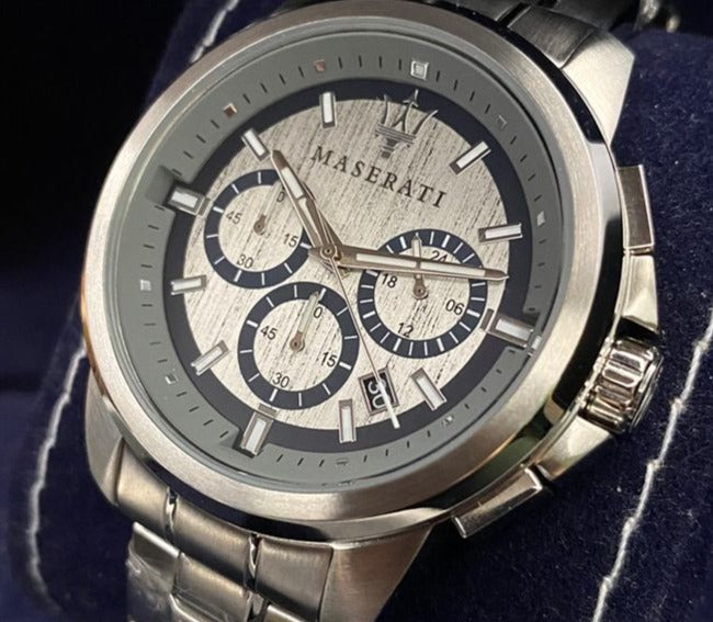 Buy Shop Maserati Successo Chronograph Silver Dial Silver Steel Strap Watch For Men - R8873621006 USA Online