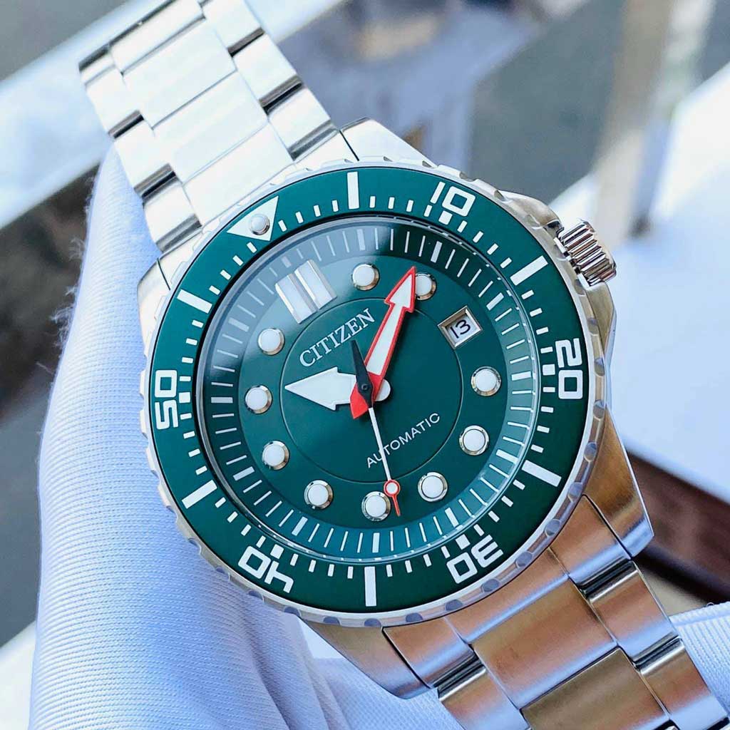 Buy Shop Citizen Promaster Mechanical Green Dial Silver Steel Strap Watch For Men - NJ0129-87X USA Online