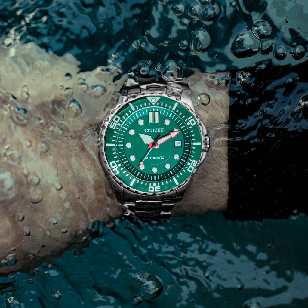 Buy Shop Citizen Promaster Mechanical Green Dial Silver Steel Strap Watch For Men - NJ0129-87X USA Online