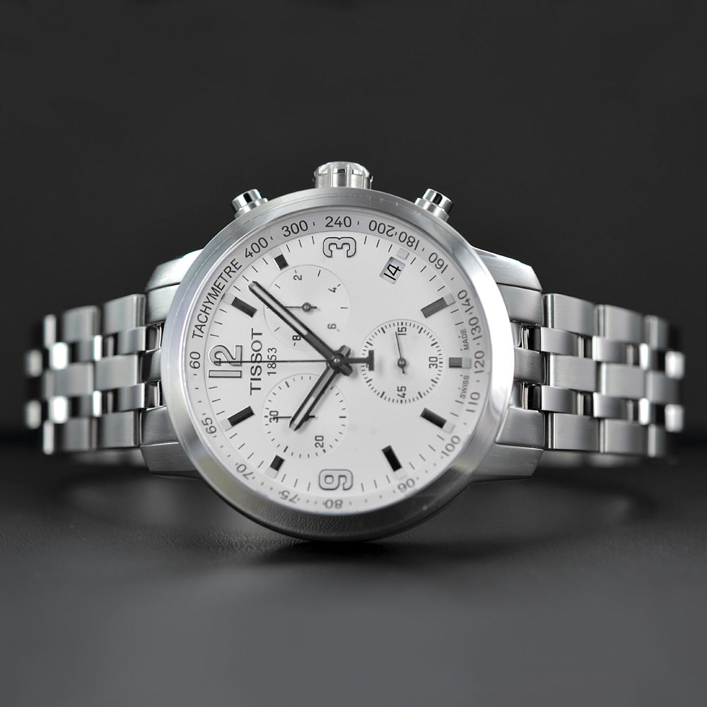 Buy Shop Tissot PRC 200 Chronograph White Dial Silver Steel Strap Watch For Men - T055.417.11.017.00 USA Online