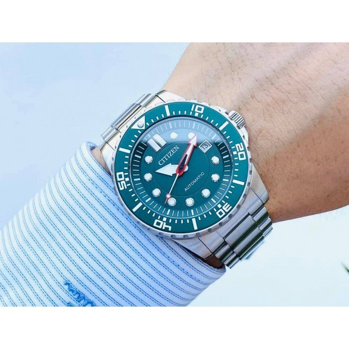 Buy Shop Citizen Promaster Mechanical Green Dial Silver Steel Strap Watch For Men - NJ0129-87X USA Online