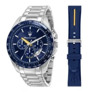 Buy Shop Maserati Traguardo Chronograph Modena Edition Blue Dial Silver Steel Strap Watch For Men - R8871612039 USA Online