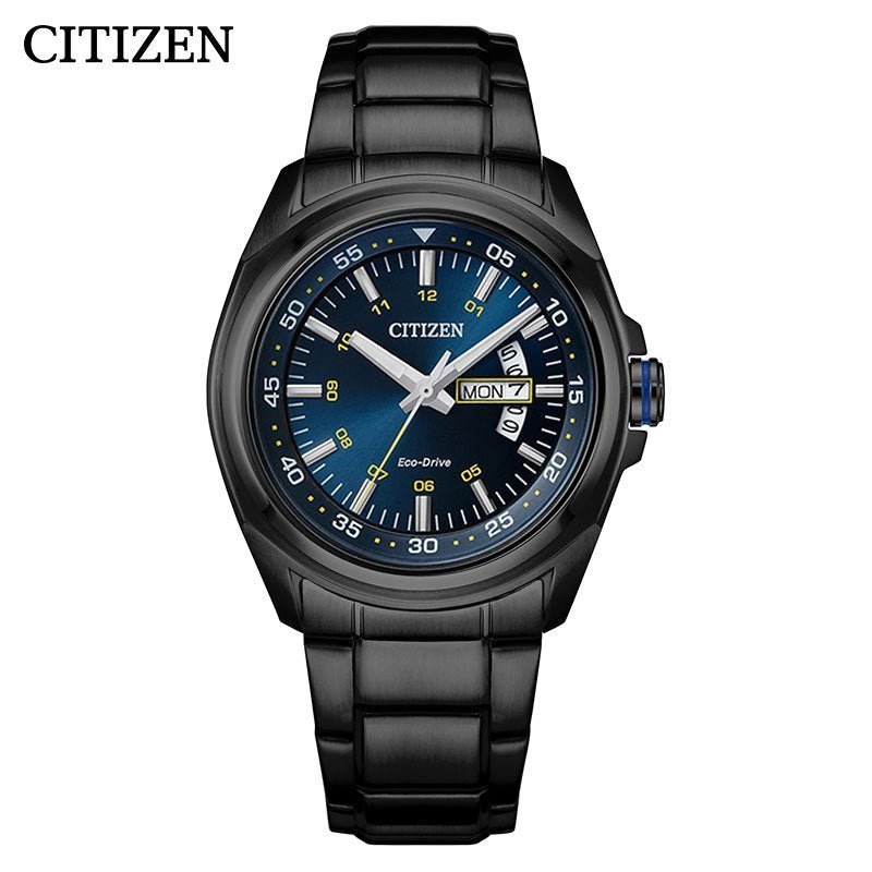 Buy Shop Citizen Eco Drive Blue Dial Black Steel Strap Watch For Men - AW0024-58LB USA Online