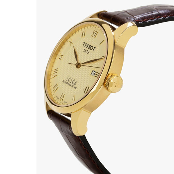 Buy Shop Tissot Le Locle Automatic Gold Dial Brown Leather Strap Watch For Men - T41.5.413.73 USA Online