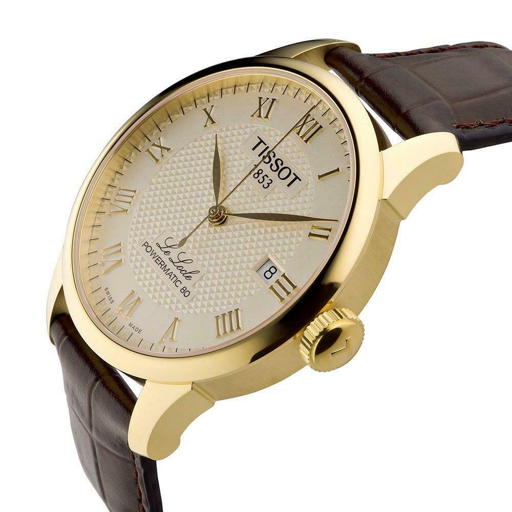 Buy Shop Tissot Le Locle Automatic Gold Dial Brown Leather Strap Watch For Men - T41.5.413.73 USA Online
