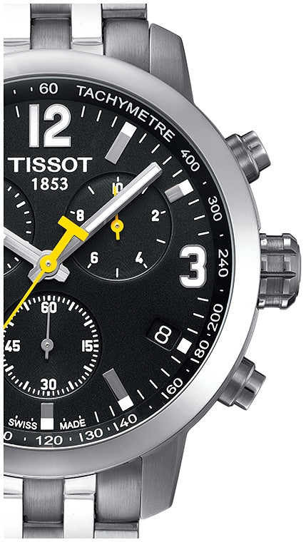 Buy Shop Tissot PRC 200 Chronograph Black Dial Silver Steel Strap Watch For Men - T055.417.11.057.00 USA Online