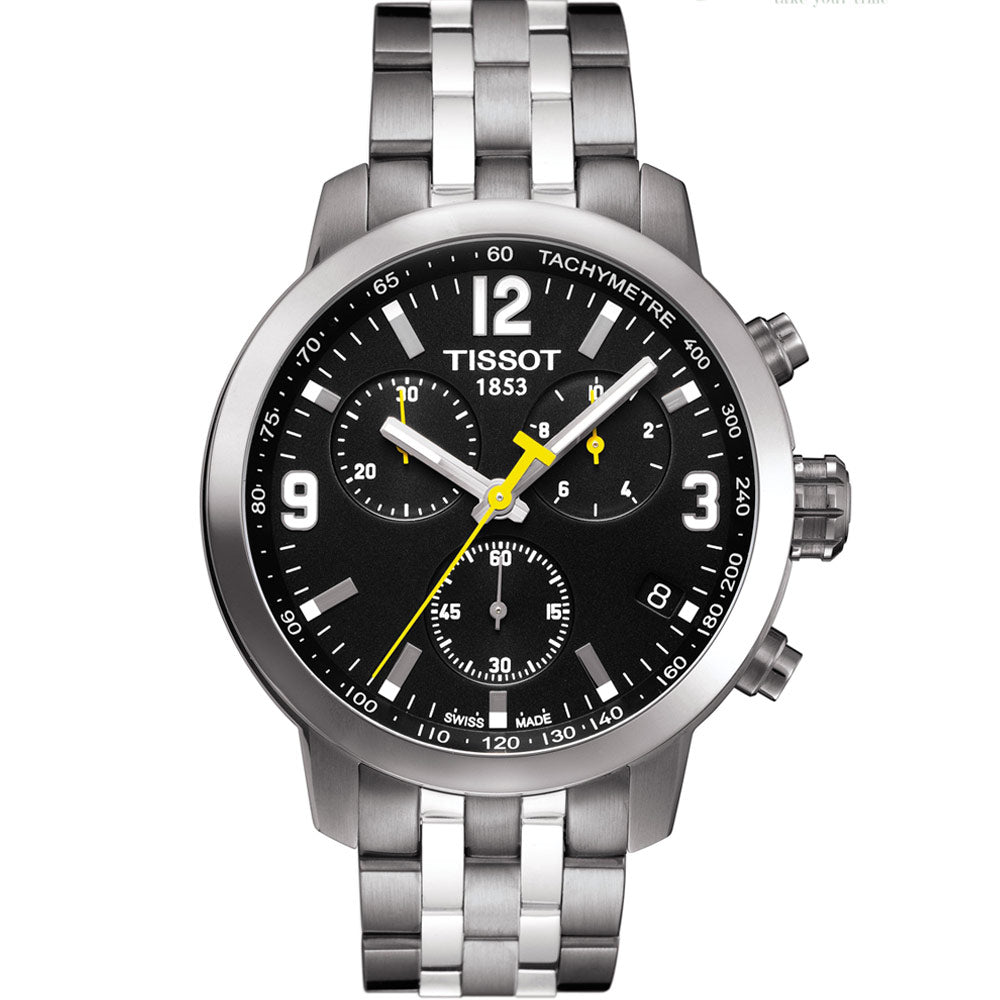 Buy Shop Tissot PRC 200 Chronograph Black Dial Silver Steel Strap Watch For Men - T055.417.11.057.00 USA Online