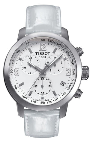 Buy Shop Tissot PRC 200 Chronograph White Dial White Leather Strap Watch For Men - T055.417.16.017.00 USA Online