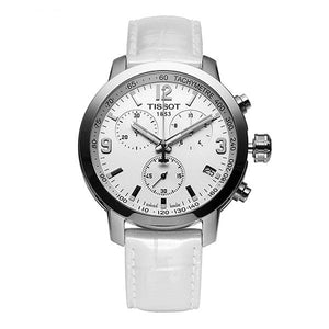 Buy Shop Tissot PRC 200 Chronograph White Dial White Leather Strap Watch For Men - T055.417.16.017.00 USA Online