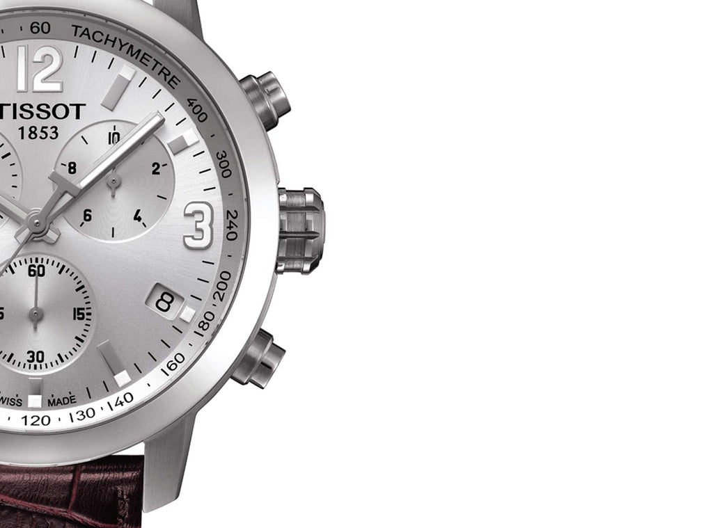Buy Shop Tissot PRC 200 Chronograph Silver Dial Brown Leather Strap Watch For Men - T055.417.16.037.00 USA Online