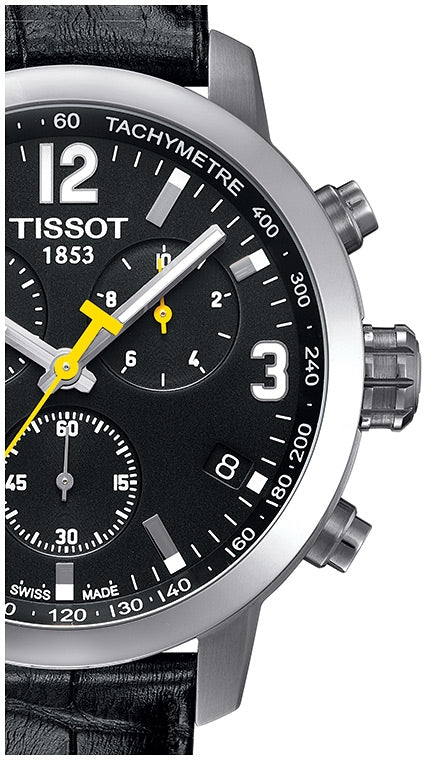 Buy Shop Tissot PRC 200 Chronograph Black Dial Black Leather Strap Watch For Men - T055.417.16.057.00 USA Online