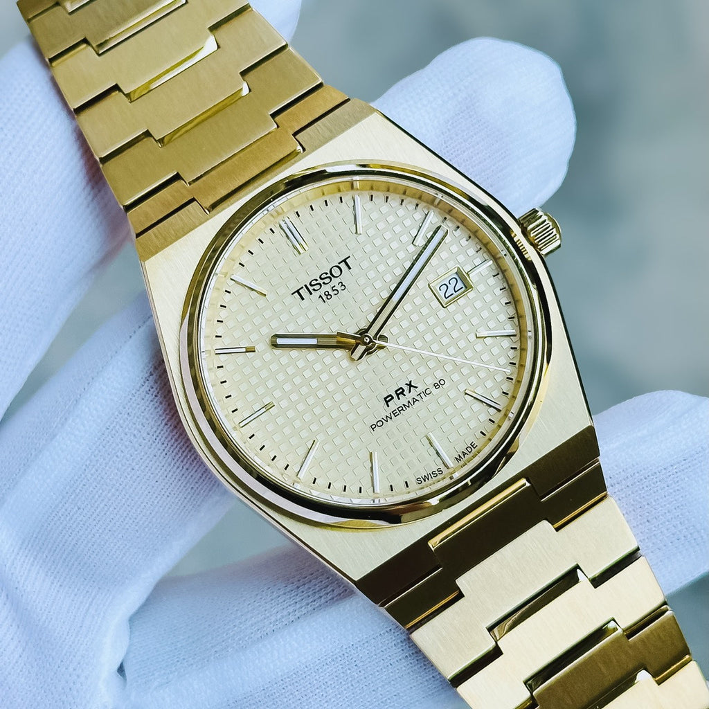 Tissot PRX Powermatic 80 Gold Dial Gold Steel Strap Watch for Men - T137.407.33.021.00