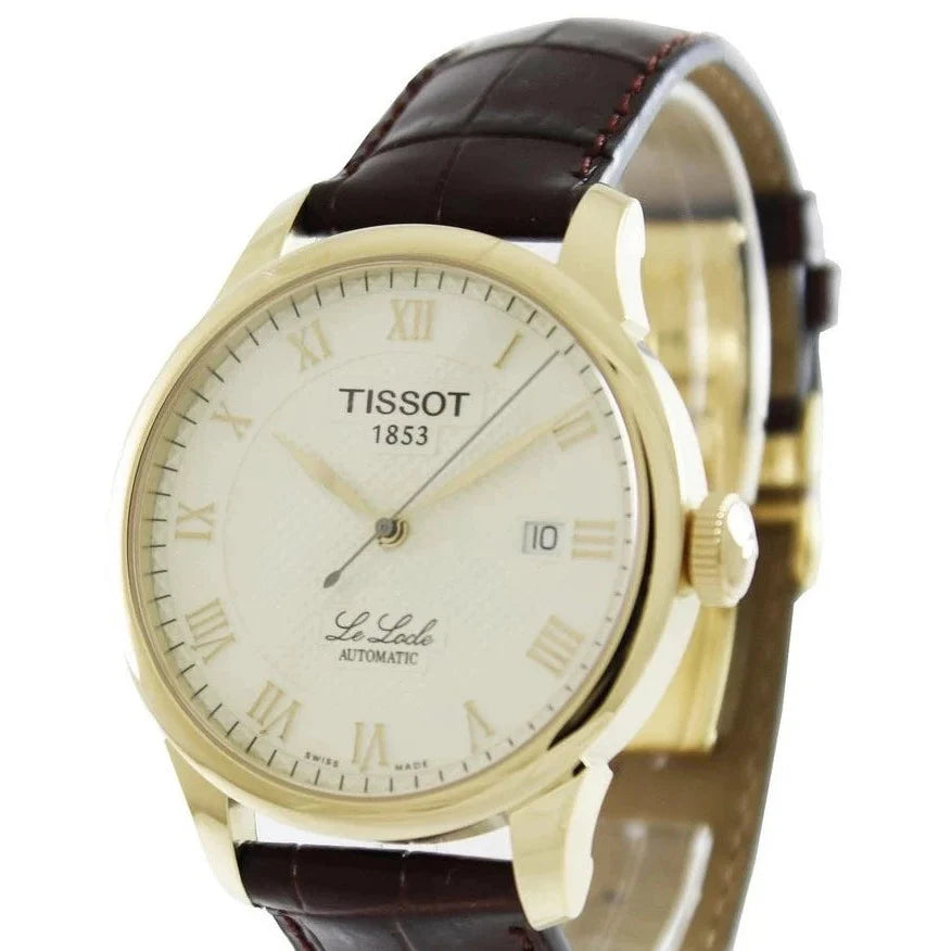 Buy Shop Tissot Le Locle Automatic Gold Dial Brown Leather Strap Watch For Men - T41.5.413.73 USA Online