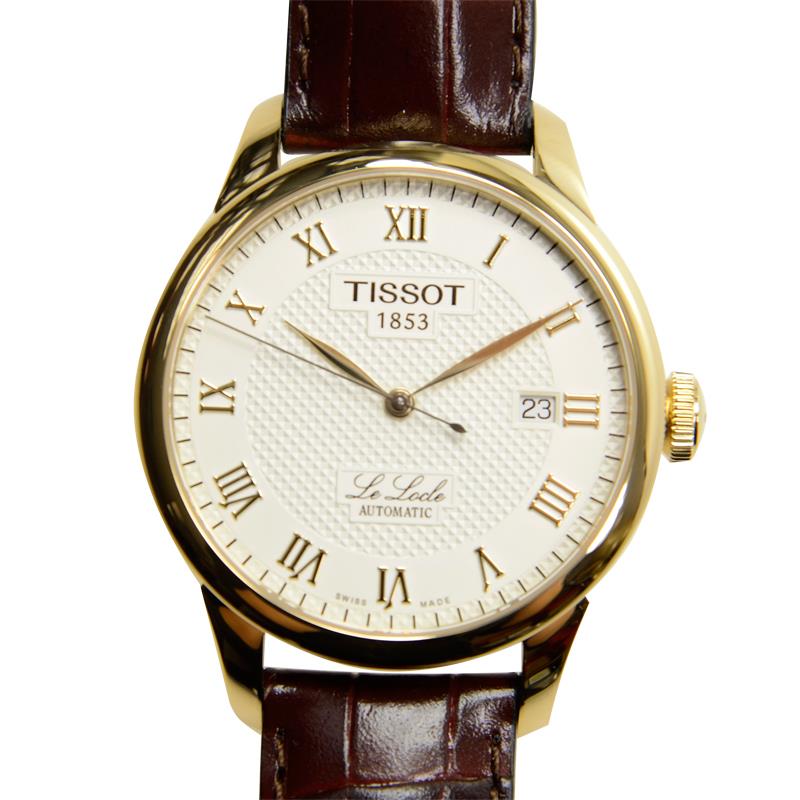 Buy Shop Tissot Le Locle Automatic Gold Dial Brown Leather Strap Watch For Men - T41.5.413.73 USA Online
