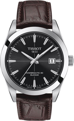 Buy Shop Tissot Gentleman Powermatic 80 Silicium Black Dial Brown Leather Strap Watch For Men - T127.407.16.051.01 USA Online