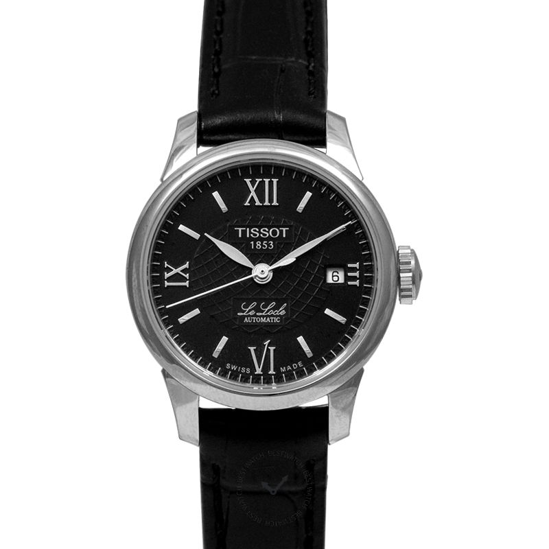 Buy Shop Tissot Le Locle Automatic Lady Black Dial Black Leather Strap Watch for Women - T41.1.123.57 USA Online