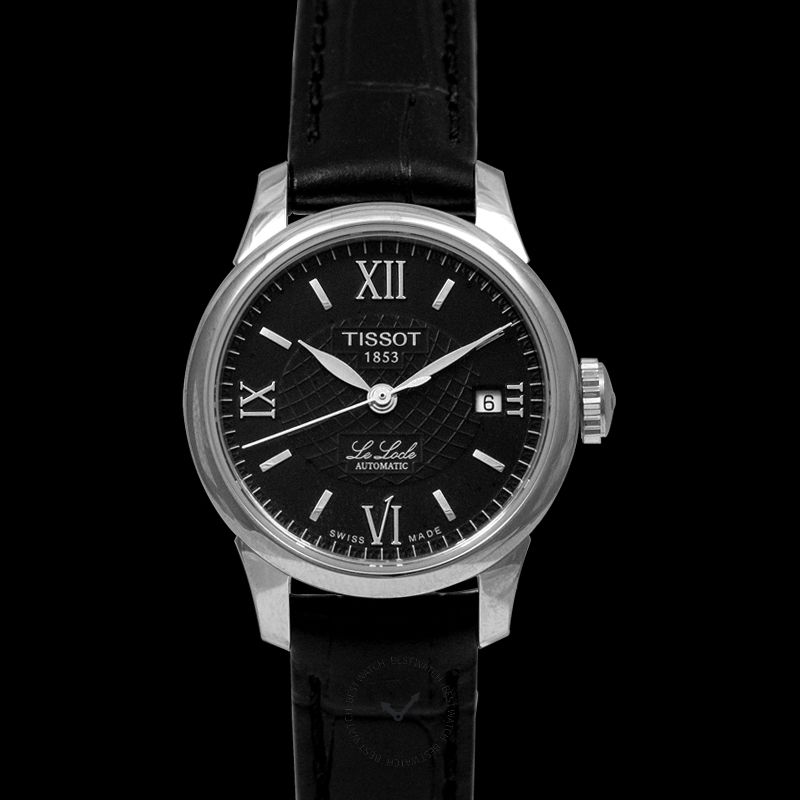Buy Shop Tissot Le Locle Automatic Lady Black Dial Black Leather Strap Watch for Women - T41.1.123.57 USA Online