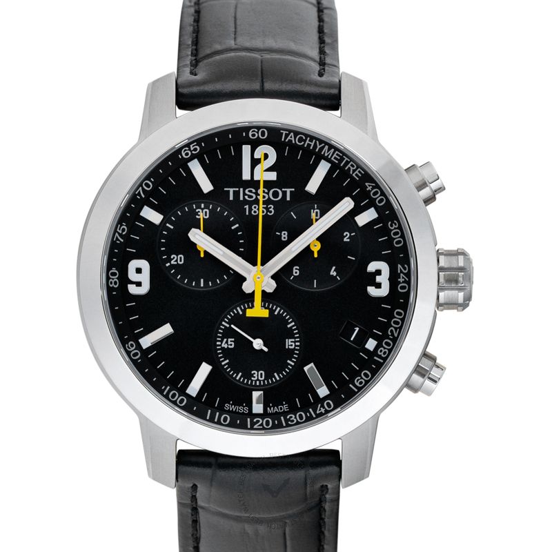 Buy Shop Tissot PRC 200 Chronograph Black Dial Black Leather Strap Watch For Men - T055.417.16.057.00 USA Online