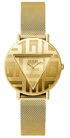 Buy Shop Guess Iconic Quartz Gold Dial Gold Mesh Bracelet Watch For Women - GW0527L2 USA Online