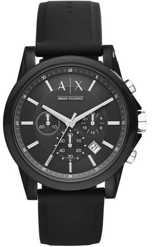 Buy Shop Armani Exchange Outerbanks Chronograph Black Dial Black Silicone Strap Watch For Men - AX1326 USA Online