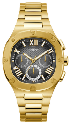 Buy Shop Guess Headliner Multifunction Black Dial Gold Steel Strap Watch For Men - GW0572G2 USA Online