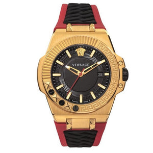 Buy Shop Versace Chain Reaction Quartz Black Dial Red & Black Rubber Strap Watch for Men - VEDY00319 USA Online