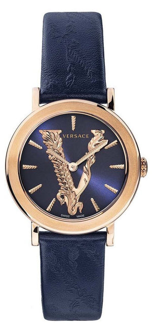 Buy Shop Versace Virtus Quartz Blue Dial Blue Leather Strap Watch for Women - VEHC00419 USA Online