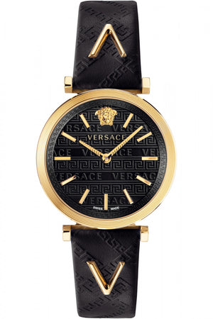 Buy Shop Versace V-Twist Black Dial Black Leather Strap Watch for Women - VELS00619 USA Online