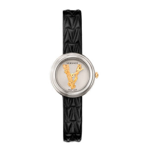 Buy Shop Versace Virtus Quartz White Dial Black Leather Strap Watch For Women - VET300421 USA Online