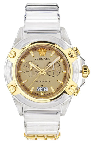 Buy Shop Versace Icon Active Chronograph Gold Dial White Silicone Strap Watch for Men - VEZ700121 USA Online