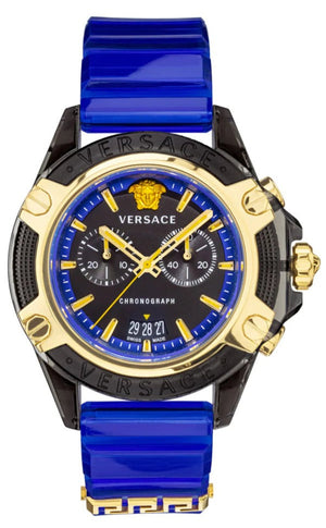 Buy Shop Versace Icon Active Chronograph Black Dial Blue Rubber Strap Watch For Men VEZ700521 USA Online