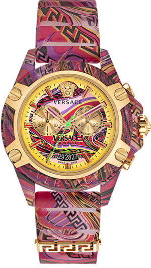 Buy Shop Versace Icon Active Chronograph Quartz Gold Dial Red Leather Strap Watch For Men - VEZ701222 USA Online