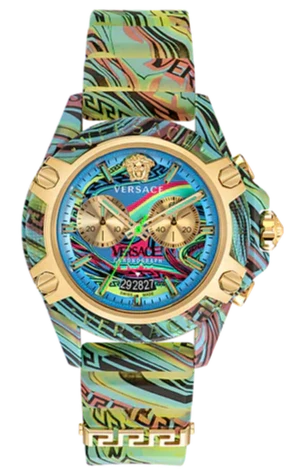 Buy Shop Versace Icon Active Chronograph Blue Dial Green Rubber Strap Watch For Men - VEZ701322 USA Online
