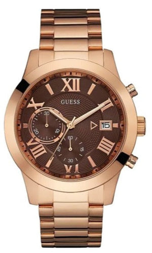 Buy Shop Guess Iconic Signature Brown Dial Rose Gold Steel Strap Watch For Men - W0668G1 USA Online