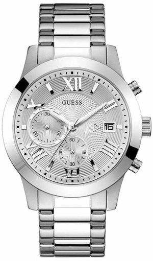 Buy Shop Guess Atlas Chronograph Silver Dial Silver Steel Strap Watch For Men - W0668G7 USA Online