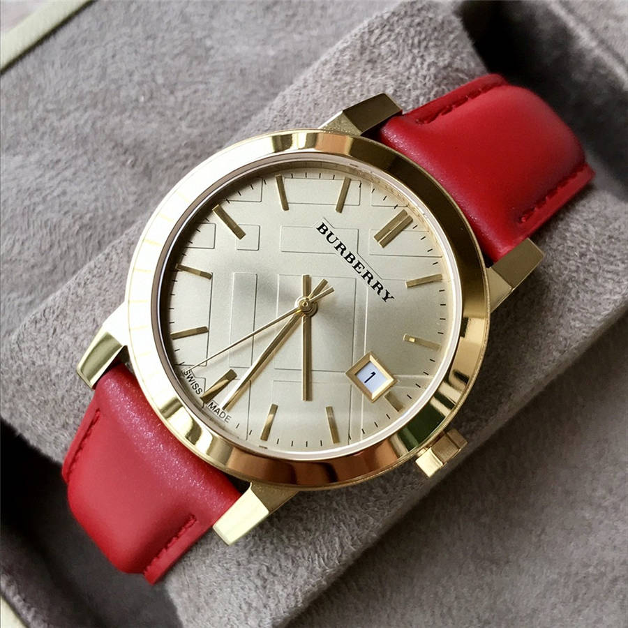 Buy Shop Burberry The City Gold Dial Red Leather Strap Watch for Women - BU9140 USA Online