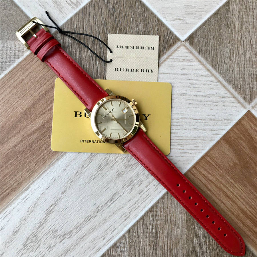 Buy Shop Burberry The City Gold Dial Red Leather Strap Watch for Women - BU9140 USA Online