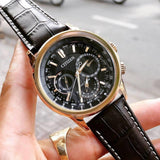 Buy Shop Citizen Eco Drive Calendrier Black Dial Brown Leather StrapWatch For Men - BU2023-12E USA Online