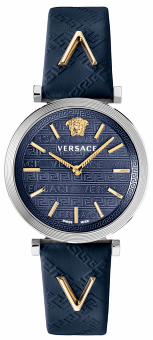 Buy Shop Versace V-Twist Quartz Blue Dial Blue Leather Strap Watch for Women - VELS00119 USA Online