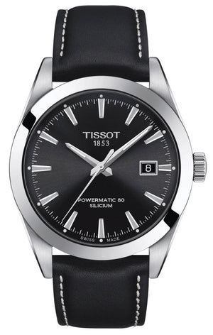 Buy Shop Tissot Gentleman Powermatic 80 Silicium Black Dial Black Leather Strap Watch For Men - T127.407.16.051.00 USA Online
