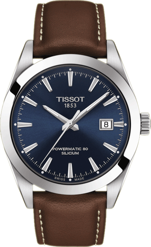 Buy Shop Tissot Gentleman Powermatic 80 Silicium Blue Dial Brown Leather Strap Watch For Men - T127.407.16.041.00 USA Online