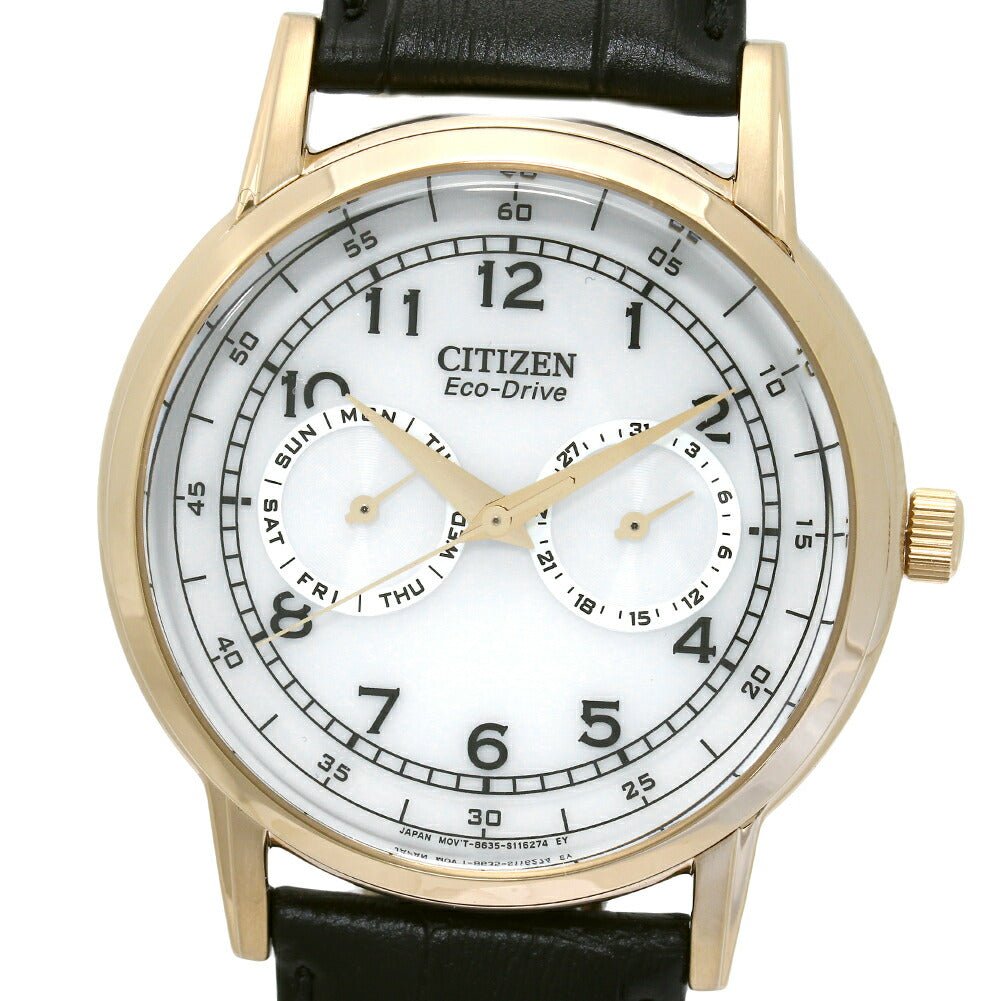 Buy Shop Citizen Watch Eco Drive Day & Date White Dial Black Leather Strap Watch For Men - AO9003-16A USA Online